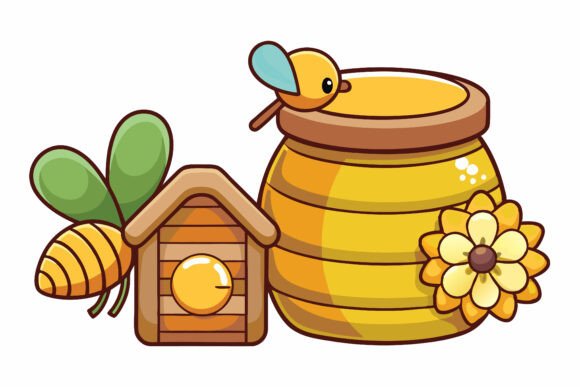 Brighten Your Projects with Beehive Clouds Summer Bees Branch Illustrations