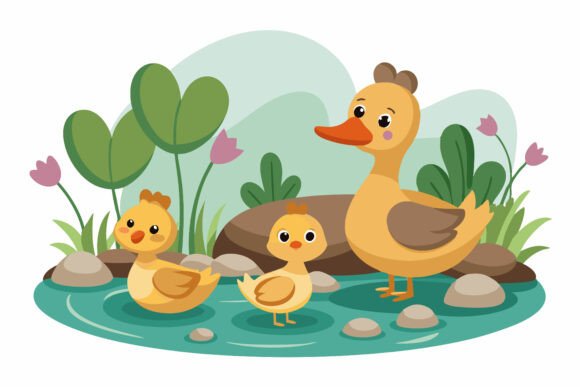 Duck and Ducklings on the Pond: What Makes This Vector Illustration Set a Smart Choice for Design Projects