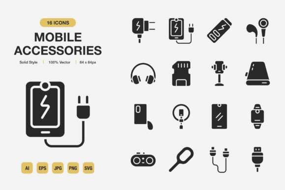 Mobile Accessories Solid Icons for Every Creative Project