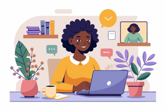 Online Study of Female Student at Home: A Versatile AI EPS Illustration Set for Modern Visual Projects