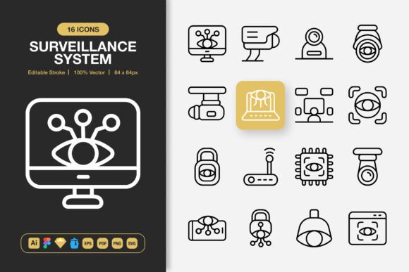 Surveillance System Icons: Streamlining Security Design Projects