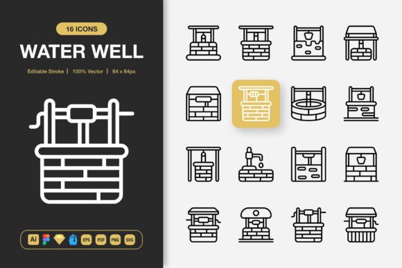 Water Well Icons: Elevate Your Design Projects with a Premium, High-Quality Minimalist Icon Set